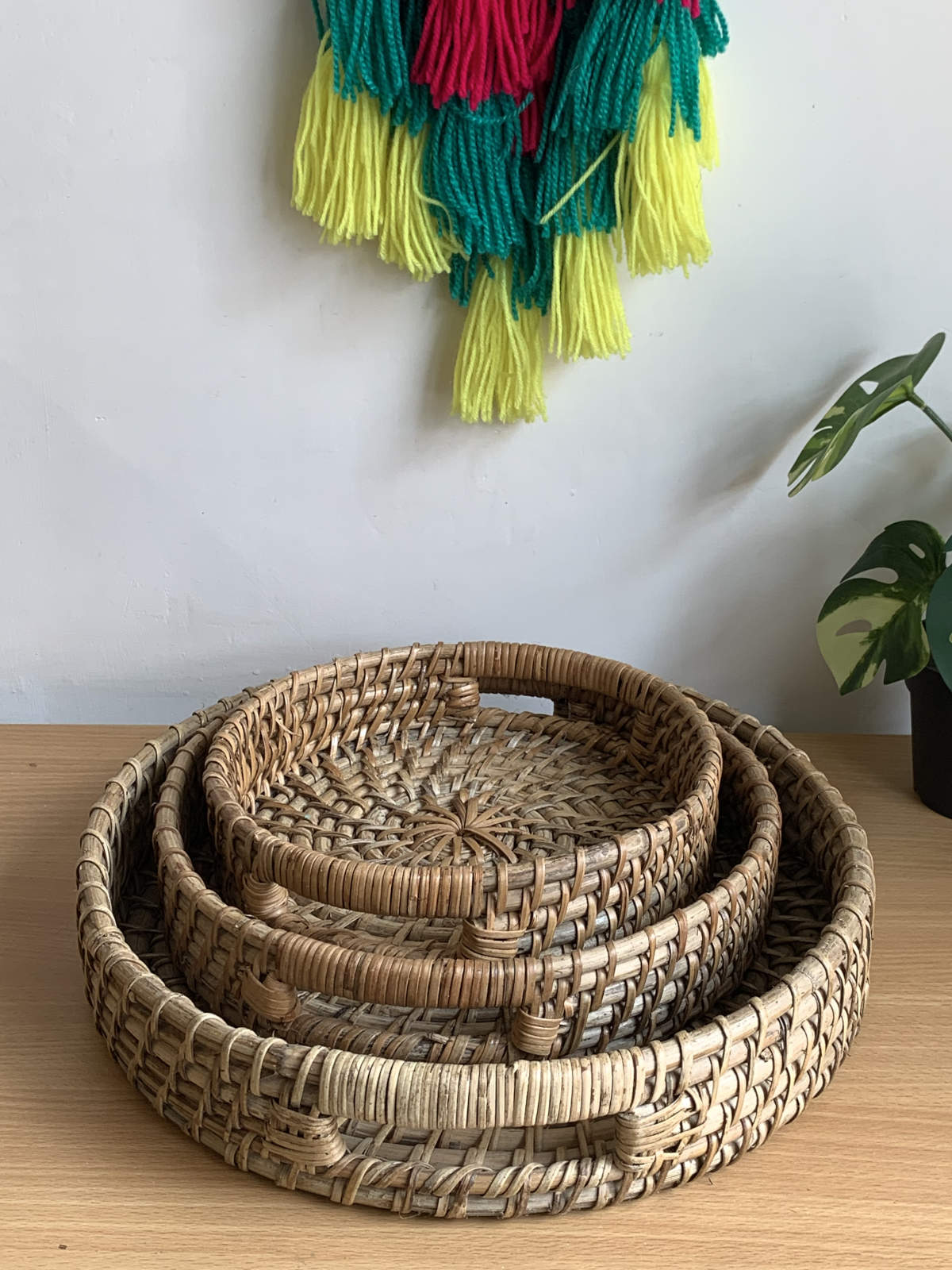 Cane Round Tray - Set of 3