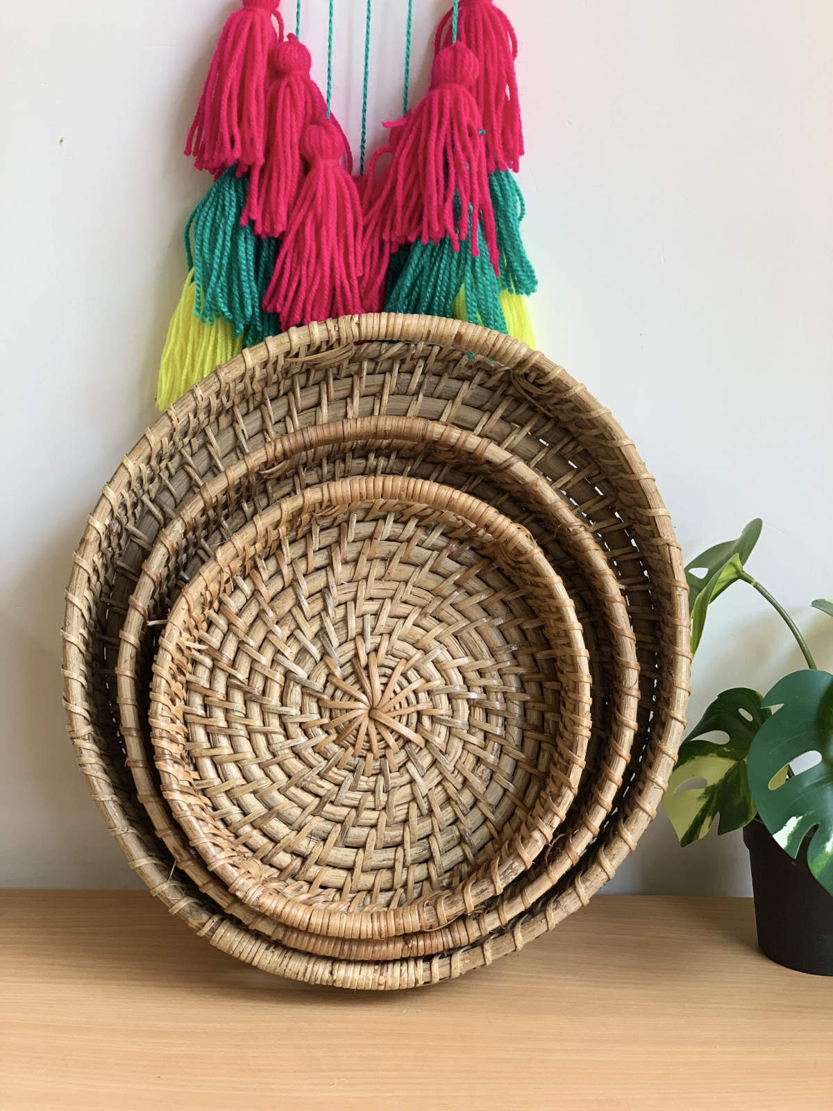 Cane Round Tray - Set of 3